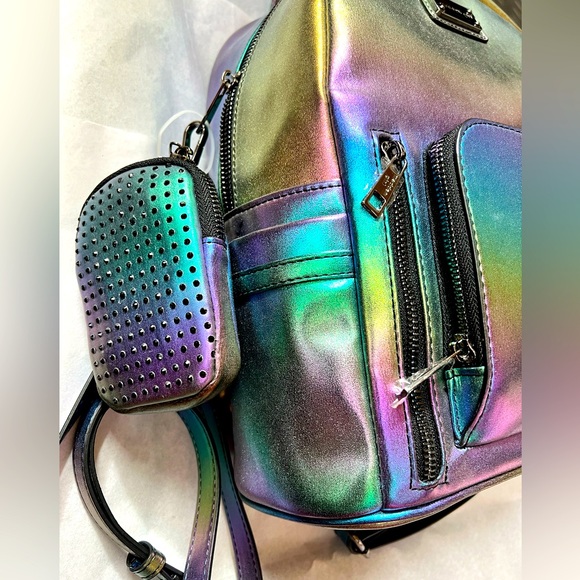 Madden Girl Handbags - NEW Madden Girl Iridescent Purple CHROME Rainbow Backpack Bag purse OIL SLICK